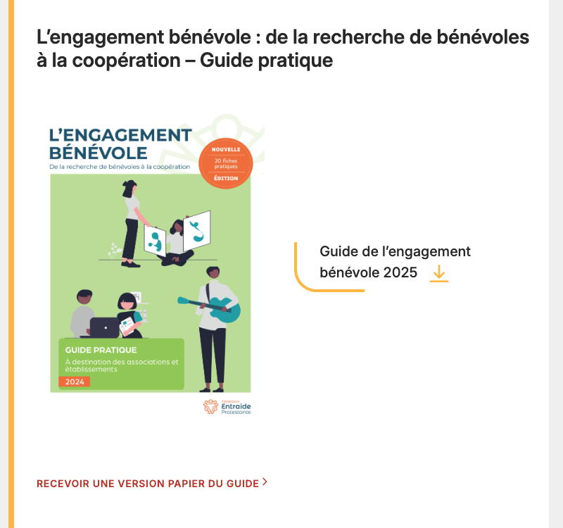 Capture d'écran du rendu côté visiteur : le bouton « Guide de l'engagement bénévole 2025 » affiché sur le site fep.asso.fr, avec son icône de téléchargement